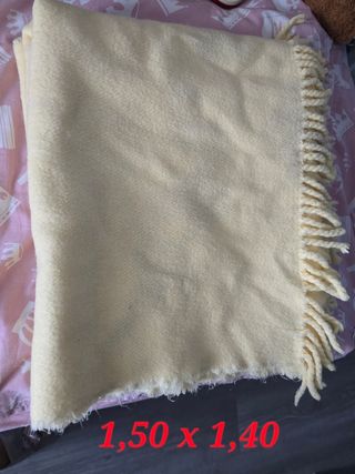Manta de lana beige/amarilla 1,50 x 1,40