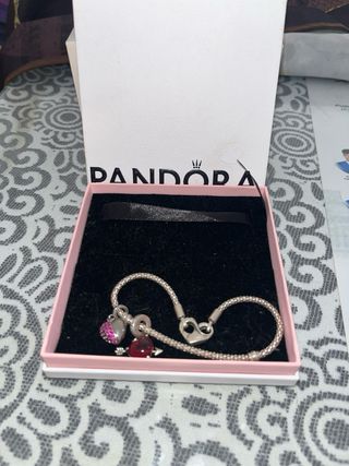 Pulsera Pandora Corazón Rosa y Plata