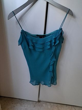 Top Zara tirantes verde con volantes T-M