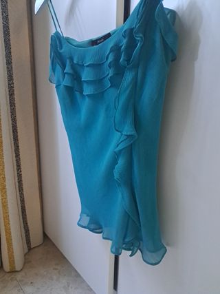 Top Zara tirantes verde con volantes T-M