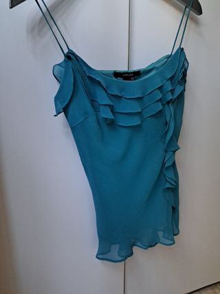Top Zara tirantes verde con volantes T-M