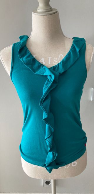 Camiseta sin mangas con volantes verde azulado