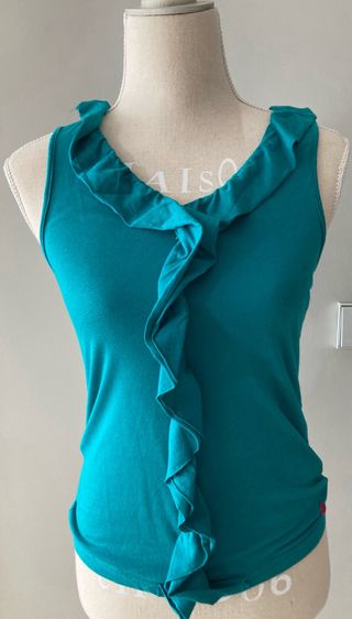 Camiseta sin mangas con volantes verde azulado