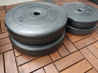 Barra de pesas y discos para entrenamiento