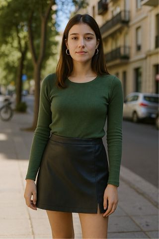 Minifalda negra efecto piel Talla S