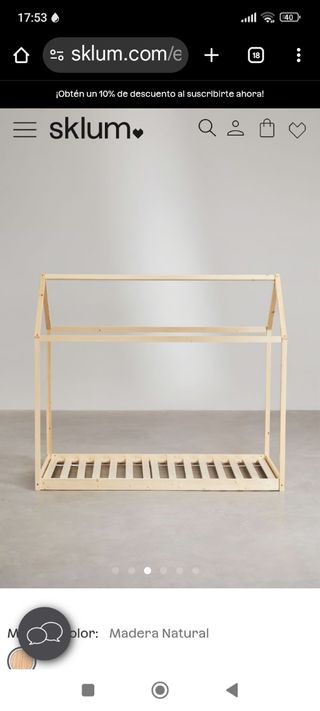 Cama casita Montessori de madera natural
