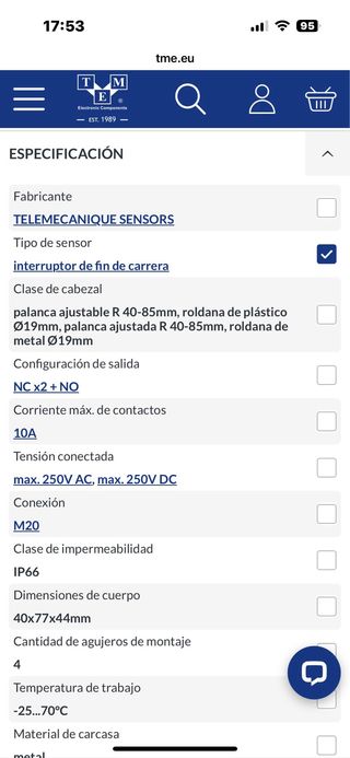 Interruptor XCKJ390541H29EX Telemecanique