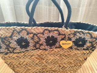 Bolso Cesto Paja Flores Crochet