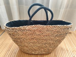 Bolso Cesto Paja Flores Crochet