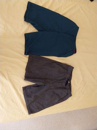Pantalones cortos grises y verdes decathlon y h&m