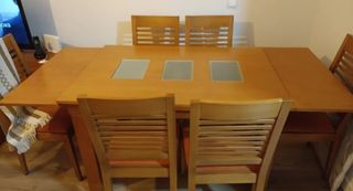 Conjunto mesa comedor extensible y 6 sillas madera