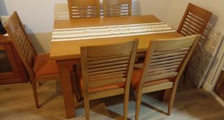 Conjunto mesa comedor extensible y 6 sillas madera