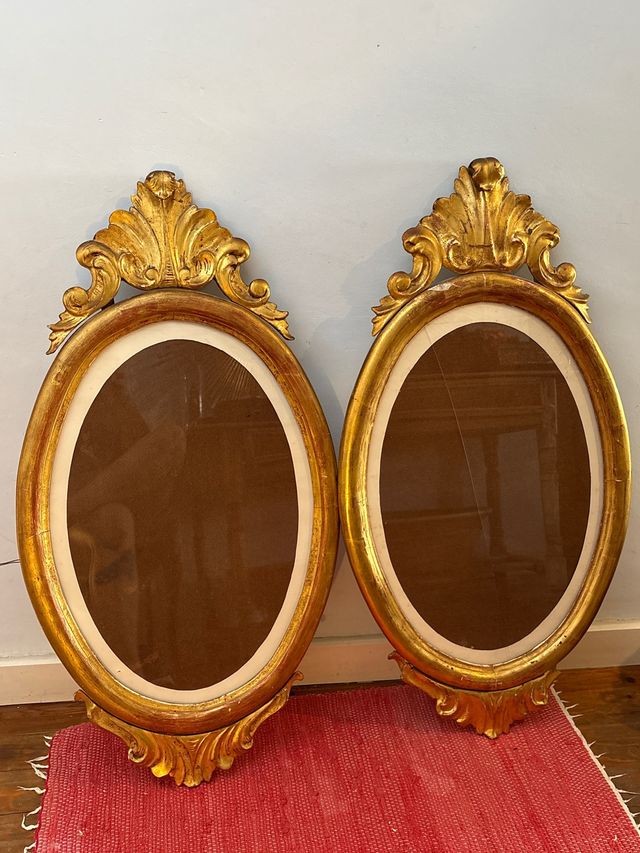 Pareja espejos de época Ovaladas Pan de Oro de