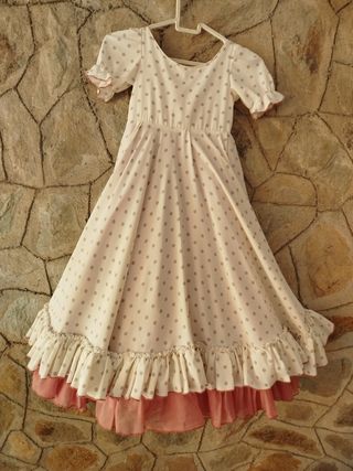 Traje de flamenca blanco y rosa niña