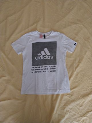 Camiseta Adidas Blanca con Logo Gris Talla 11/12
