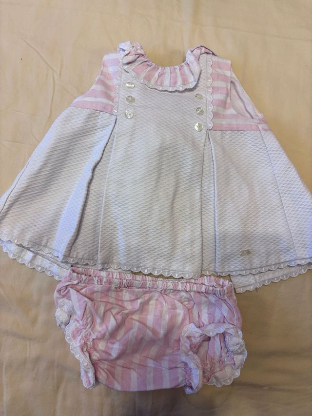 Conjunto bebé vestido y braguita rosa