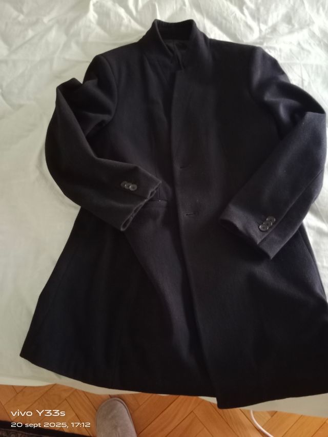 Abrigo Lana Hombre Cuello Mao Negro