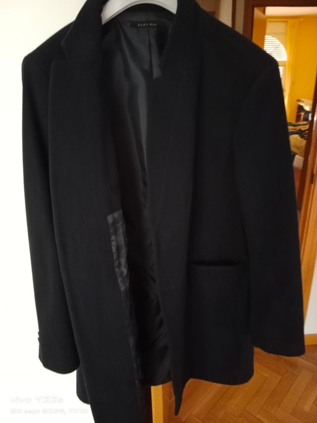 Abrigo Lana Hombre Cuello Mao Negro