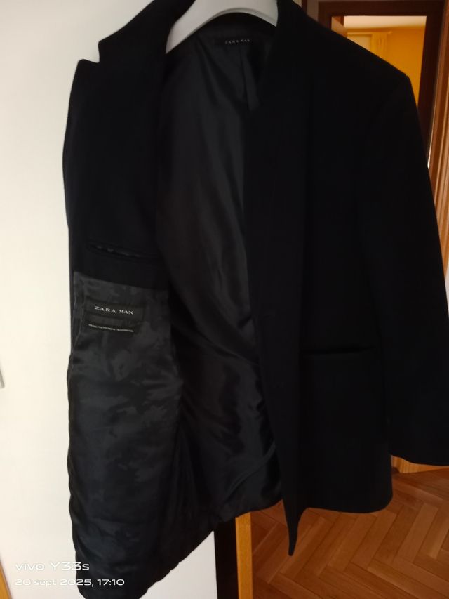 Abrigo Lana Hombre Cuello Mao Negro