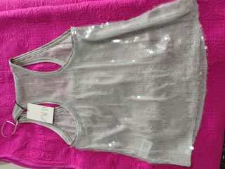 Top lentejuelas Zara plateado