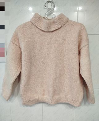 Jersey de punto vintage rosa cuello alto