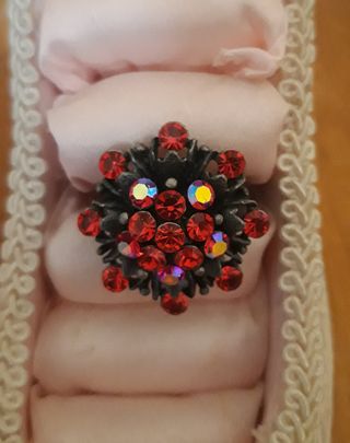 Anillo Fantasía Ajustable Rojo y Plateado