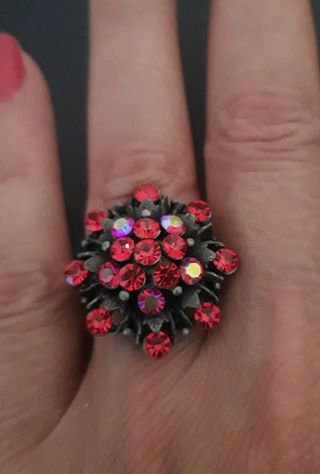 Anillo Fantasía Ajustable Rojo y Plateado