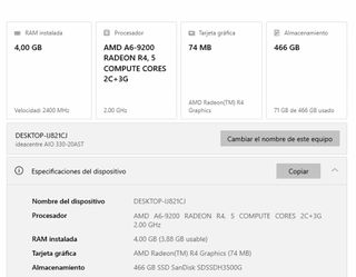 Ordenador Lenovo AIO Ideacentre 330 19,5 Win10 SSD