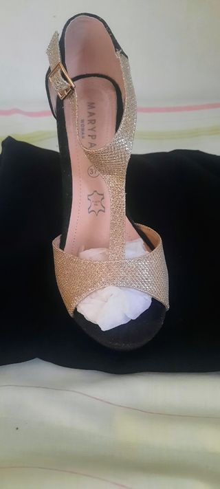 Sandalias fiesta MARYPA T-Strap doradas T37