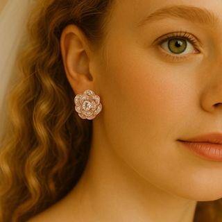 Pendientes Novia  Flor Oro Rosa y Diamantes