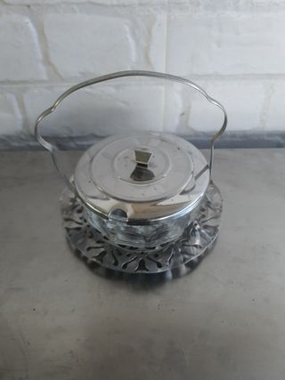 Azucarero de cristal con soporte y tapa