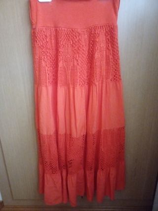 Falda larga verano mujer. Naranja con 2 presillas