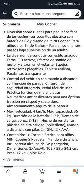 Coche Mini Cooper Rojo para Niños