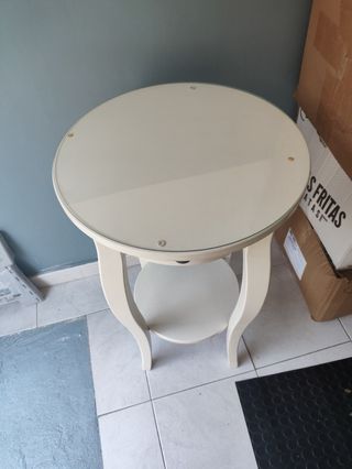 Mesita auxiliar cristal y madera