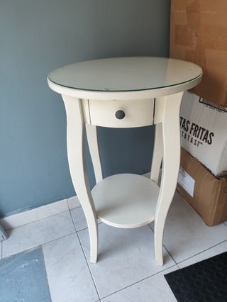 Mesita auxiliar cristal y madera