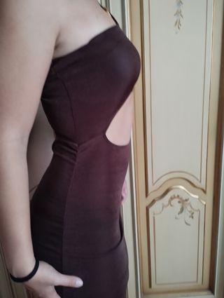 Vestito monospalla marrone