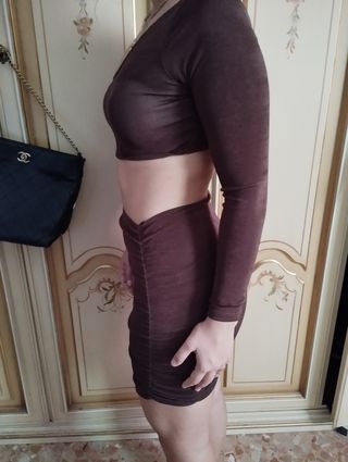 Vestito monospalla marrone