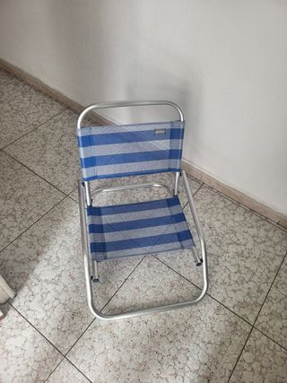 Silla de Playa Plegable Azul y Plateada