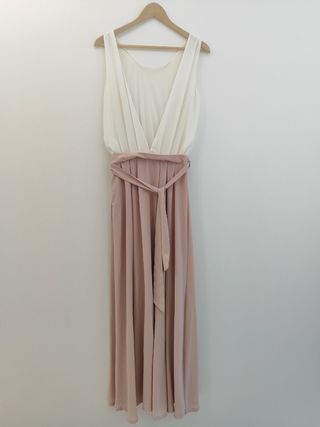 Vestido largo bicolor blanco y rosa