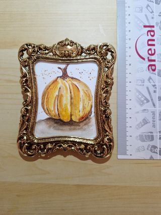 Acuarela original de calabaza con marco Vintage