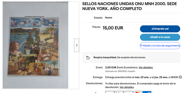 Sellos Naciones Unidas Nueva York 2000