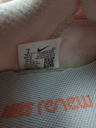 Nike Renew Talla 39 Rosa y Blanco