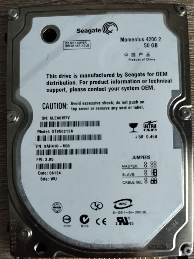 Disco Duro Seagate Momentus 4200 50GB IDE