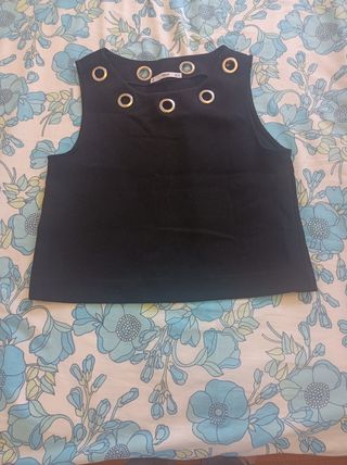 Mango Top Negro con Anillas