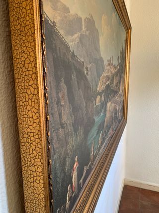 Cuadro antiguo construcción de una carretera