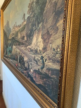 Cuadro antiguo construcción de una carretera