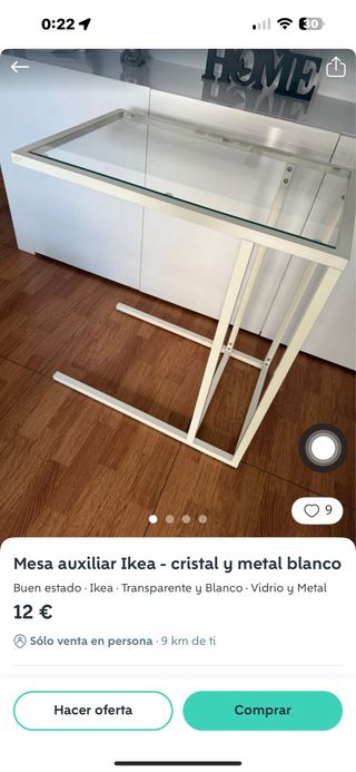 Tavolo laterale Ikea in vetro e metallo bianco