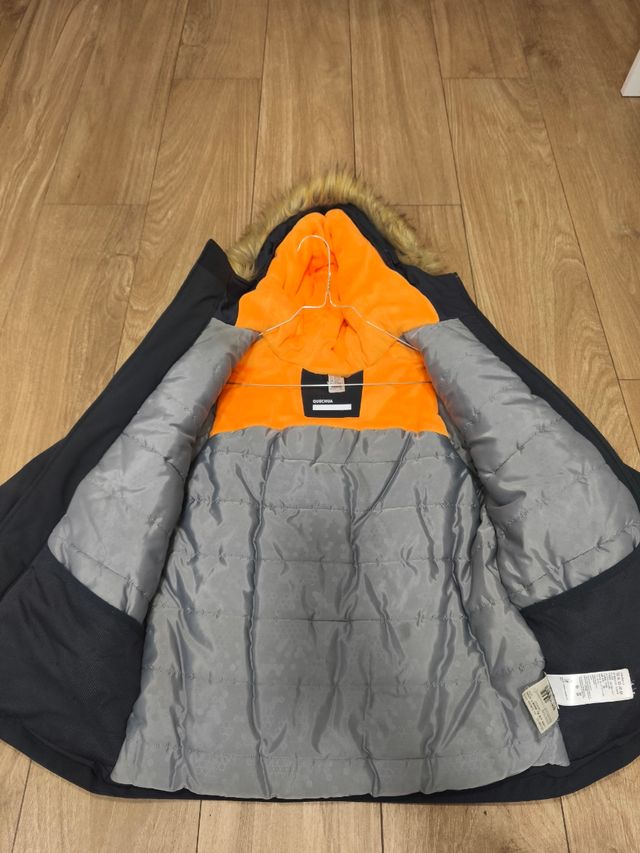 Abrigo nieve esquí Quechua negro/naranja 10/11 año