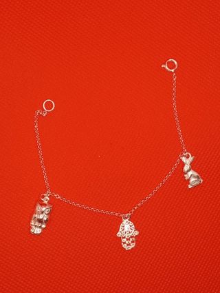 Pulsera Plata Colgantes: Búho, Mano, Conejo
