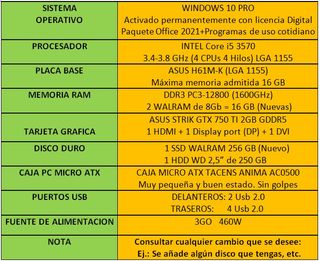 Ordenador PC: i5 3570+GTX 750Ti 2Gb GDDR5